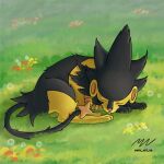  ambiguous_gender feral flower grass luxray lying miv_art_98 nintendo on_front plant pok&eacute;mon pok&eacute;mon_(species) shiny_pok&eacute;mon simple_background sleeping solo solo_focus video_games 