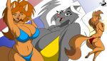  absurd_res anthro bikini breasts chrisandcompany clothing daryl_vecat domestic_cat felid feline felis female group hi_res kelsey_sienna mammal mephitid neve_vecat skunk swimwear 