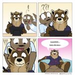  &lt;3 1:1 2021 ? absurd_res anthro anthro_on_anthro biped brown_body brown_fur clothed clothing comic dialogue drawing_tablet duo english_text exclamation_point felix_(nik159) fellatio fur hand_on_head heart_clothing hi_res holding_object holding_pen humor low-angle_view lutrine male male/male mammal mustelid nik_(nik159) nikraccoom open_mouth oral pen penile procyonid raccoon sex sitting speech_bubble text topwear 