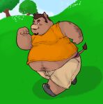  2012 anthro belly blush bottomwear clothing fatyogi male mammal obese obese_male outside overweight overweight_male plant running shirt shorts solo suid suina sus_(pig) topwear tree wild_boar 