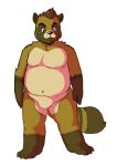  2012 anthro belly black_nose brown_body brown_fur canid canine fatyogi fur male mammal navel overweight overweight_male raccoon_dog simple_background solo tanuki x_navel 