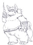  2012 anthro belly biped bottomwear clothing fatyogi male mammal moobs overweight overweight_male pants simple_background solo 