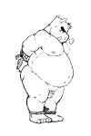  2013 anthro balls belly bound fatyogi genitals male mammal moobs navel nipples overweight overweight_male penis rope simple_background small_penis solo suid suina sus_(pig) wild_boar 