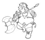  2012 anthro belly bottomwear bulge clothing fatyogi humanoid_hands male mammal moobs overweight overweight_male shorts simple_background solo suid suina sus_(pig) weapon wild_boar 