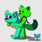  ambro_rainfall anthro aylla_emerald big_tail blue_body canid canine collar dark_green_body duo duo_focus eyes_closed female fox green_body group male male/female mammal penetration purblube_scramble-prll purple_eyes scarf sex 