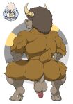  1ceberg absurd_res afro anthro balls big_balls big_butt bouffalant bovid butt crouching erection genitals hi_res horn horn_jewelry male mammal muscular muscular_male nintendo nude piercing pok&eacute;mon pok&eacute;mon_(species) raised_tail rear_view solo video_games 