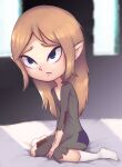  2022 blue_eyes child clothed clothing conoghi dress female footwear freckles hair hi_res humanoid humanoid_pointy_ears hylian mila_(zelda) nintendo not_furry socks solo the_legend_of_zelda video_games wind_waker young 
