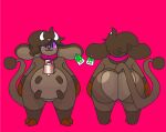  anthro big_butt big_ears big_udders bovid bovine brown_body brown_nipples butt cattle collar cowbell cowprintsoda ear_tag female flat_chested floppy_ears food food_creature hi_res hooves horn huge_butt mammal miltank mocha_(cowprintsoda) model_sheet nintendo nipples overweight overweight_female pok&eacute;mon pok&eacute;mon_(species) purple_eyes short_stack simple_background solo teats udders video_games 