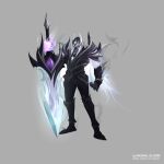  1boy aatrox absurdres armor artist_name bangs black_pants full_body gauntlets glowing glowing_eyes greatsword grey_background hand_up helm helmet highres league_of_legends male_focus neona_gloom pants simple_background solo standing sword weapon 