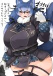  1girl alternate_breast_size animal_ears arm_at_side bangs belt black_hair black_legwear blue_hair blush breast_pocket breasts buttons controller cowboy_shot curvy dire_wolf_(kemono_friends) dualshock eyebrows_visible_through_hair fangs fur_collar game_controller gamepad garter_straps gigantic_breasts ginzake_(mizuumi) gloves hair_between_eyes hair_ribbon hand_up headset holding holding_controller holding_game_controller jacket japari_symbol kemono_friends kemono_friends_v_project leg_garter long_hair long_sleeves looking_at_viewer microskirt multicolored_hair neck_ribbon official_alternate_costume open_mouth plaid plaid_skirt playstation_controller pocket ribbon skindentation skirt smile solo tail thighhighs twintails very_long_hair virtual_youtuber white_gloves white_hair wolf_ears wolf_girl wolf_tail yellow_eyes 