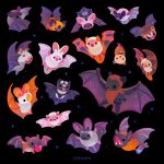  :&lt; animal animal_focus artist_name bat black_background black_eyes closed_mouth commentary english_commentary fangs fish flying flying_fox food_in_mouth frown holding holding_animal holding_fish no_humans open_mouth original pikaole simple_background smile solid_circle_eyes watermark 