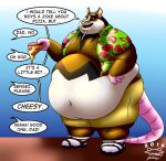  2016 anthro belly big_belly bottomwear clothed clothing english_text food footwear male mammal master_splinter murid murine navel obese obese_male open_clothing open_shirt open_topwear overweight overweight_male pizza pizza_slice rat rodent sandals shirt shorts snozzy solo teenage_mutant_ninja_turtles text topwear 