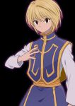  1boy black_background blonde_hair brown_eyes hand_up hunter_x_hunter kurapika long_sleeves male_focus otoko_no_ko ponto1588 solo tabard tunic 