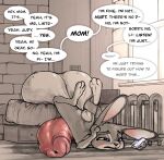  3_toes 4_fingers anthro balls bed big_balls big_penis blush cellphone disney english_text feet fingers furniture genitals gynomorph half-closed_eyes heater hi_res huge_balls huge_penis hyper hyper_balls hyper_genitalia hyper_penis intersex judy_hopps lagomorph leporid mammal narrowed_eyes penis phone rabbit scruffythedeer scut_tail short_tail solo text toes window zootopia 