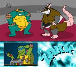  2012 anthro belly brown_body green_body group male mammal master_splinter murid murine obese obese_male overweight overweight_male pink_nose rat reptile rockytheprocy rodent scalie sumo teenage_mutant_ninja_turtles turtle 