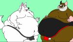  2017 anthro belly big_belly black_nose brown_body canid canine canis duo humanoid_hands joshua_fox1 male mammal master_splinter moobs murid murine obese obese_male overweight overweight_male pink_nose rat rodent simple_background sumo teenage_mutant_ninja_turtles white_body wolf 