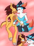  &lt;3 &lt;3_eyes anthro balls black_body black_fur blue_body blue_fur blush bodily_fluids bow braixen breath brown_hair chest_tuft clothing dipstick_tail duo female flaire_the_braixen_(novathelucario) fur furgonomics genital_fluids genitals hair hand_on_crotch hand_on_penis hat headgear headwear hi_res kissing male male/female mammal markings nintendo nose_to_nose pangolin penis pink_background pok&eacute;mon pok&eacute;mon_(species) precum pussy_juice red_body red_fur saliva saliva_string scar simple_background tail_markings tan_balls tan_body tan_tail tetsushi tuft video_games white_body white_fur witch_hat 