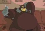  2022 absurd_res anthro armpit_hair belly big_belly body_hair brown_body furniture hi_res male mammal nintendo obese obese_male overweight overweight_male pok&eacute;mon pok&eacute;mon_(species) sitting snapregsting snapsharkets sofa solo ursaluna ursid video_games 