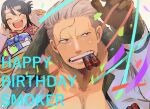  chacoma cigar confetti flustered gift hair_slicked_back highres male_focus one_piece red_eyes scar scar_on_face smoker_(one_piece) smoking solo_focus tashigi white_hair 