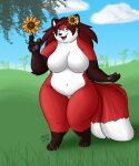  anthro breasts canid canine cloud featureless_breasts female flower fox lilbluefoxie mammal plant solo sunflower 