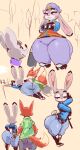  absurd_res anthro anthro_on_anthro big_butt black_body black_fur butt butt_grab canid canine clothed clothing disney eyebrows feet female fox fur grey_body grey_fur group hand_on_butt hat headgear headwear hi_res huge_butt interspecies judy_hopps kiseff lagomorph leporid long_ears looking_back looking_down lying male male/female mammal mouse multicolored_body multicolored_fur murid murine narrowed_eyes nick_wilde on_front orange_body orange_fur police_baton purple_eyes rabbit rodent standing tan_body tan_fur thick_thighs toes uniform wide_hips zootopia 