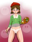  adeleine blush bodypaint breasts false_clothes highres kirby_(series) looking_at_viewer nude paint paintbrush painted_clothes pussy solo standing tama_tsubaki 