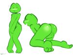  2022 3_toes amphibian anthro bent_over big_butt blush bodily_fluids butt colored_sketch covering covering_crotch covering_self dot_eyes embarrassed feet felino frog frogdor green_body green_skin hi_res kneeling looking_away looking_back male multiple_poses nude open_mouth pose simple_background sketch smile solo sweat sweatdrop toes white_background 