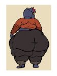  2022 anthro big_butt bodily_fluids butt clothed clothing domestic_cat felid feline felis female huge_butt looking_at_viewer looking_back looking_back_at_viewer mae_borowski mammal night_in_the_woods notched_ear obese obese_anthro obese_female overweight overweight_anthro overweight_female rear_view simple_background smokii solo standing sweat thick_thighs video_games whiskers wide_hips 