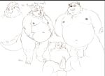  2022 anthro balls behemoth_(housamo) belly erection flaccid genitals humanoid_genitalia humanoid_hands humanoid_penis lifewonders male moobs multiple_poses nipples overweight overweight_male penis pose sato_afroleone sketch solo tokyo_afterschool_summoners video_games 