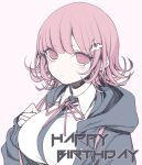  1girl akeri_(bebop444) bangs commentary_request danganronpa_(series) danganronpa_2:_goodbye_despair flipped_hair hair_ornament hood jacket long_sleeves looking_at_viewer medium_hair nanami_chiaki pink_eyes ribbon shirt solo 