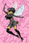  2:3 anthro arthropod bee big_breasts bikini black_lips breast_squish breasts clothing eyes_closed female flower hi_res high_heels holding_breast hymenopteran insect jbghoul lips multi_arm multi_limb open_mouth plant pollen solo squish swimwear 