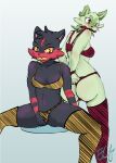  absurd_res bdsm bondage bound bra clothing duo duskmoor female female/female gag hands_behind_back hands_tied hi_res legwear litten nintendo pok&eacute;mon pok&eacute;mon_(species) sitting spread_legs spreading sprigatito thigh_gap thigh_highs underwear video_games 