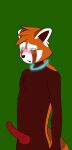  ailurid anonymous_artist anthro blush collar control_collar fur genitals glowing glowing_eyes hi_res hypnosis male mammal mind_control penis red_panda solo 