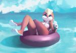  anthro beach bikini blonde_hair clothing fanarts female hair hi_res inflatable kefircream lagomorph leporid mammal rabbit sea seaside solo swimwear water 