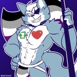  &lt;3 2022 abs anthro asexual_pride_colors big_bulge big_muscles blue_background bodypaint bracelet bulge canid canine canis clothing collar eye_patch eyebrows eyewear fizzyjay flag fur hair hand_on_hip hi_res holding_flag holding_object jewelry jockstrap lgbt_pride looking_at_viewer male mammal muscular muscular_anthro muscular_male navel nintendo obliques pecs pride_color_clothing pride_color_underwear pride_colors retweet simple_background smile solo standing star_fox teeth text tuft twitter underwear url video_games wolf wolf_o&#039;donnell 