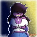  animated arcaneplaza big_breasts bottomwear breast_jiggle breasts chalk cleavage clothed clothing deltarune denim denim_clothing glowing glowing_eyes hair hand_on_breast jacket jeans jiggling long_hair looking_at_viewer pants purple_body purple_hair purple_skin scalie sharp_teeth shirt susie_(deltarune) tank_top teeth topwear undertale_(series) video_games 