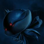  air_bubble blue_background blue_theme bubble crown dark full_body glowing glowing_eyes jellicent jellicent_(male) looking_at_viewer looking_to_the_side luminoire no_humans pokemon red_eyes solo submerged 