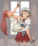  2girls annin_musou blush brown_eyes brown_hair capelet closed_eyes dress food holding holding_food ice_cream kantai_collection libeccio_(kancolle) long_hair long_sleeves multiple_girls open_mouth pince-nez red_skirt roma_(kancolle) sailor_collar sailor_shirt shirt short_hair skirt sleeveless sleeveless_dress thighhighs twintails white_capelet white_dress white_legwear white_sailor_collar white_shirt 