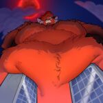  2022 absurd_res ailurid anthro belly big_belly big_breasts breasts building chocco_pudding cloud destruction disney female fluffy full_moon fur hi_res huge_breasts hyper hyper_belly lips looking_at_viewer looking_down macro mammal mature_female ming_lee moon morbidly_obese morbidly_obese_anthro morbidly_obese_female night obese obese_anthro obese_female overweight overweight_anthro overweight_female pixar red_body red_fur red_moon red_panda solo turning_red watermark 