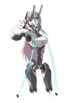  1girl amputee android breasts cable ctpt9r headgear highres joints long_hair mask medium_breasts original pink_hair robot_joints science_fiction solo spine white_background 