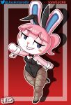  absurd_res animal_crossing anthro bedroom_eyes bite biting_lip blue_eyes breasts bunny_costume clothed clothing costume digital_media_(artwork) fake_ears fake_rabbit_ears fan_character female fur hair hi_res jackintaro lagomorph leporid looking_at_viewer mammal narrowed_eyes nintendo pink_body pink_fur pink_hair pink_nose rabbit seductive simple_background smile solo species_transformation transformation video_games 