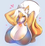  &lt;3 2022 anthro big_breasts breasts canid canine clothed clothing female fur hair hi_res holrolly huge_breasts mammal simple_background solo text 