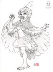  2022 anthro beak breasts feet female fingers kacey simple_background smile solo toes traditional_media_(artwork) white_background 