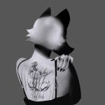  1:1 2021 absurd_res adlerokonma animal_conquest animal_humanoid anthro back_tattoo black_and_grey black_and_white black_clothing black_dress canid canid_humanoid canine canine_humanoid canis clothed clothing colored digital_drawing_(artwork) digital_media_(artwork) dress english_text female female_focus fingers fox fur grey_background greyscale hand_on_chest hi_res humanoid japanese_text looking_away looking_down mammal mammal_humanoid marian_rousseau marian_rousseau_(animal_conquest) monochrome photo_shoot portrait rear_view red_fox shaded shadow simple_background solo solo_focus tattoo text 