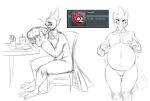  anthro avian avio_(avioylin) belly big_belly burger food furniture hi_res humor looking_at_viewer male meme overweight simple_background sitting sketch solo table 