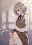  +++_(artist) 1boy blurry blurry_background blush brown_eyes brown_skirt censored clothes_lift collared_shirt cowboy_shot cum ejaculation erection highres lifted_by_self long_sleeves male_focus male_masturbation masturbation mosaic_censoring navel open_mouth original otoko_no_ko penis projectile_cum shirt short_hair skirt skirt_lift solo testicles white_shirt 