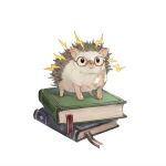  animal animal_focus book book_stack closed_mouth electricity expressionless glasses hedgehog looking_at_viewer no_humans original riesun shadow simple_background spiked_hair symbol-only_commentary toes white_background 
