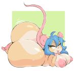  anthro areola arizonathevixen bedroom_eyes big_breasts big_butt blue_hair breasts buckteeth butt female green_eyes hair hi_res huge_butt hyper hyper_butt lying mammal mouse murid murine narrowed_eyes nipples nude on_side open_mouth pink_nipples rodent seductive solo teeth yellow_body 