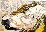  black_hair cunnilingus eyebrows eyes_closed fine_art_parody hokusai kiss lowres nihonga nipple_tweak nipples octopus oral parody rape shunga tentacle tentacle_rape the_dream_of_the_fisherman&#039;s_wife the_dream_of_the_fisherman's_wife ukiyo-e 