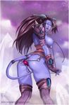  anal anal_object_insertion anus ass bloocarrot blue_skin breasts dildo draenei from_behind from_below horns large_breasts long_hair masturbation nipple_piercing nipples object_insertion open_mouth piercing pointy_ears purple_hair pussy pussy_juice solo tail tail_masturbation thighhighs uncensored warcraft watermark web_address world_of_warcraft 